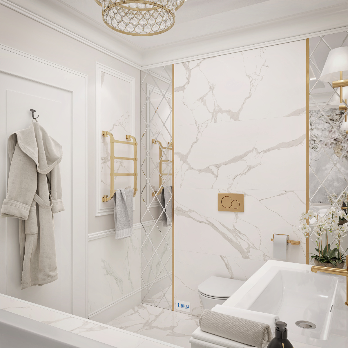 Biała łazienka w stylu klasycznym.